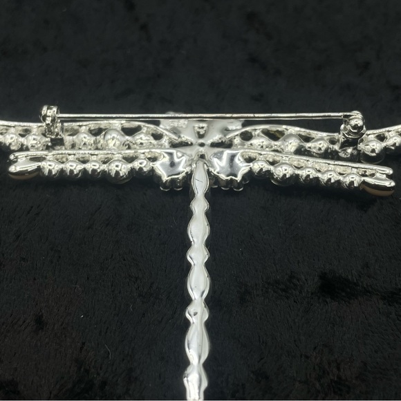 NWT GIVENCHY Dragonfly Pin Brooch Peach Moonstone Silver Tone Green Pink Crystal - Picture 8 of 9